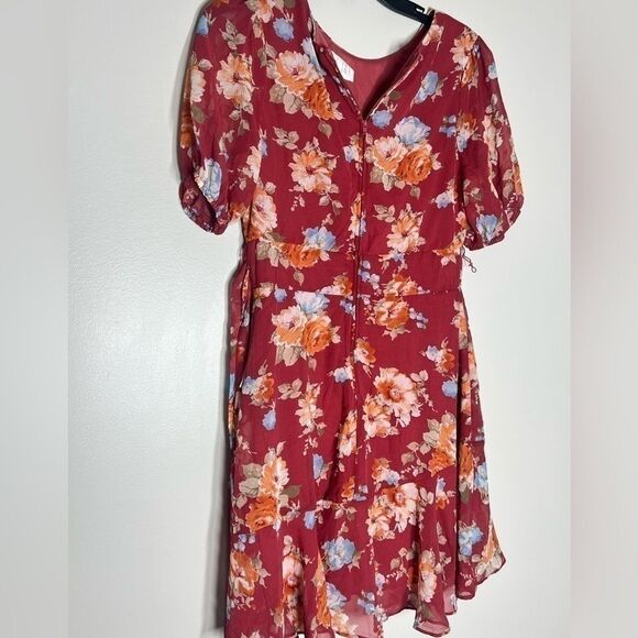 B DARLIN Juniors' Pleated-Neck Puff-Sleeve Dress Brick Multi New 9/10 - Picture 4 of 15